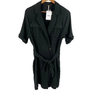 Free People Clementine Cotton Linen Blend Mini Front Tie Dress Black Size Medium